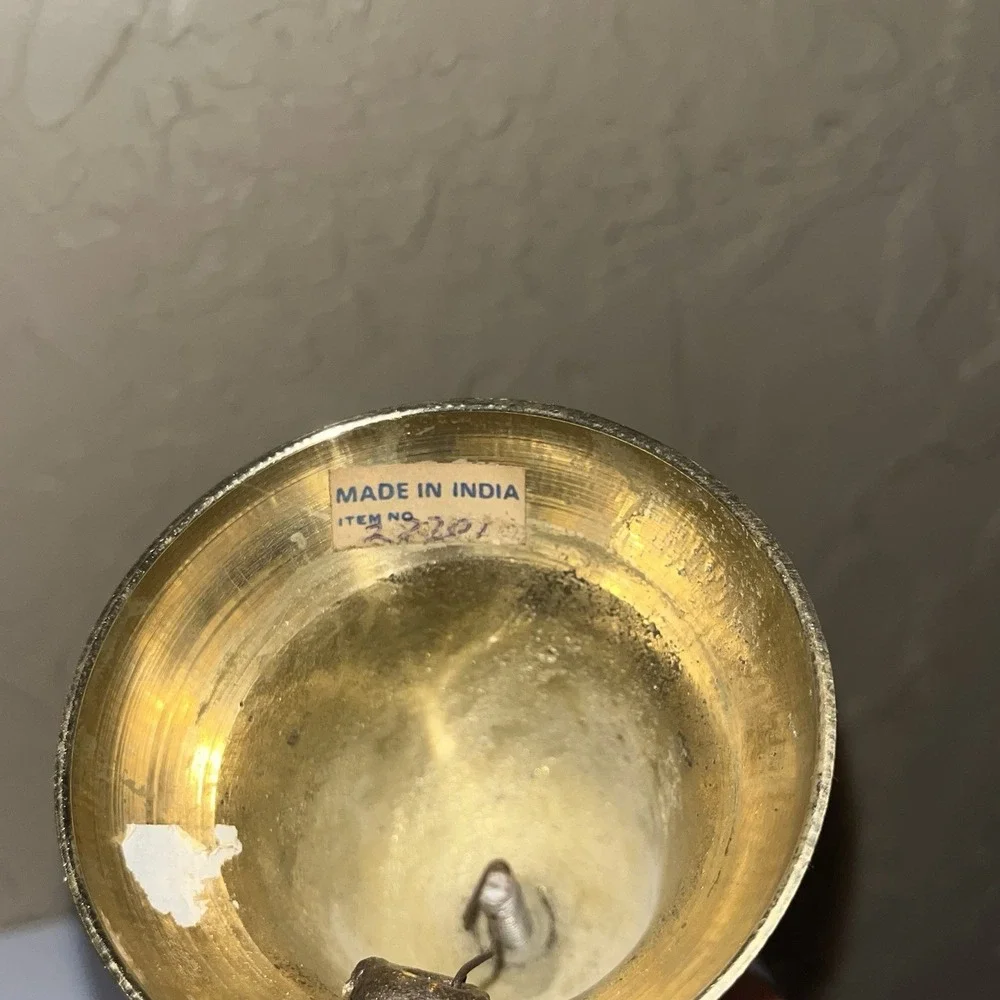 Vintage Brass School Bell Etched with‎ Wooden  Handle 9